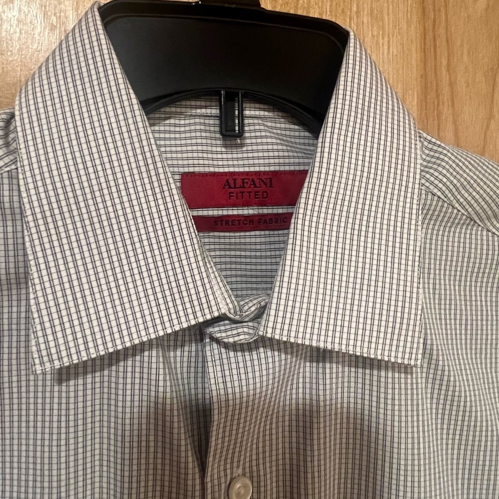 Alfani Men's Black and White Checkered Dress Shirt